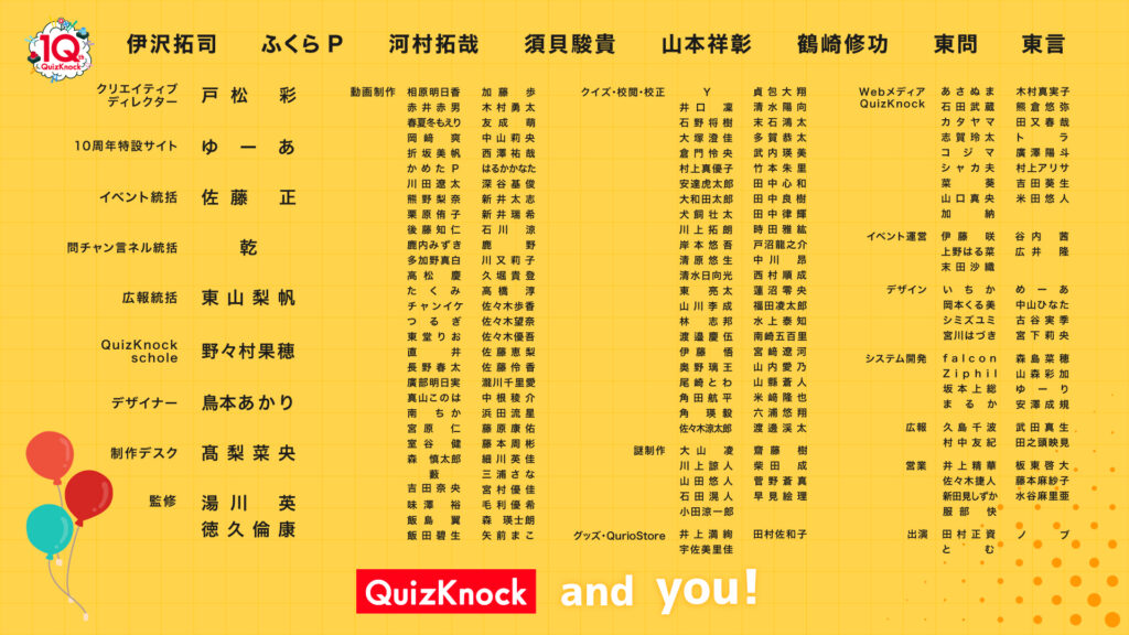 QuizKnock10周年パーティーのエンドロール